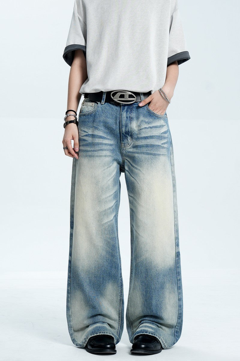 Whiskered Straight Leg Jeans