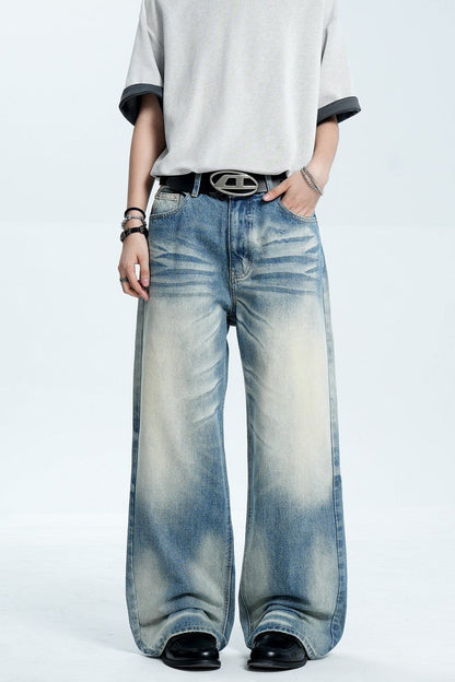 Whiskered Straight Leg Jeans