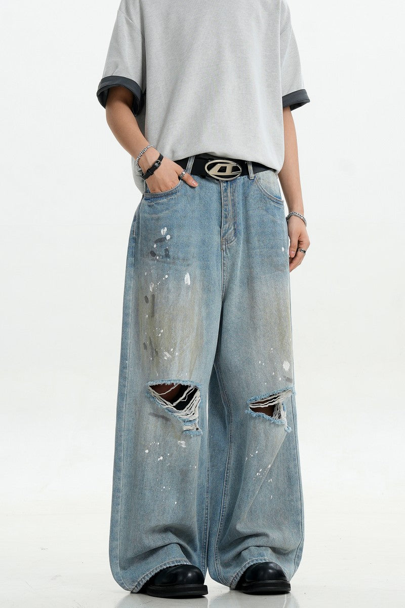 Splatter Ripped Loose Jeans