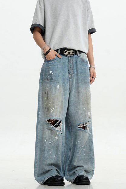 Splatter Ripped Loose Jeans