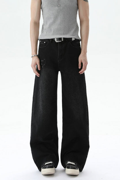 Washed Distressed Straight Leg Jeans