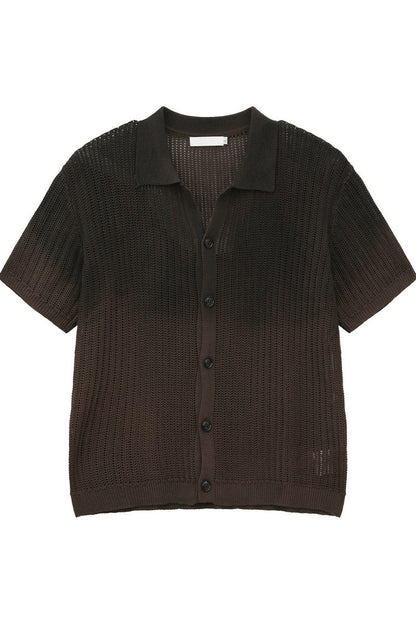 Ombre Wool Knit Polo Cardigan