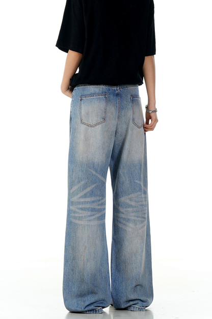 Ripped Straight Wide Jeans