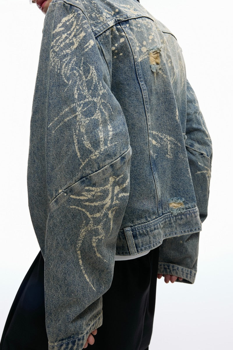 Distressed Burnout Cropped Denim Jacket