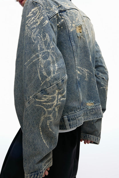 Distressed Burnout Cropped Denim Jacket