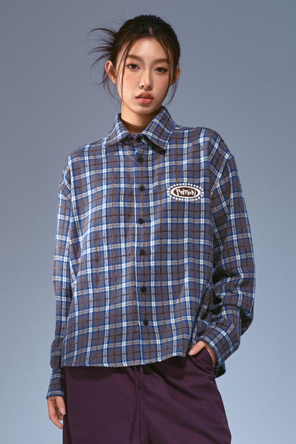 Embroidered Plaid Shirt Jacket