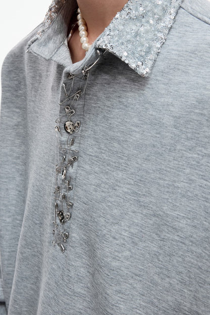 Sequin Pin Detail Polo Sweatshirt
