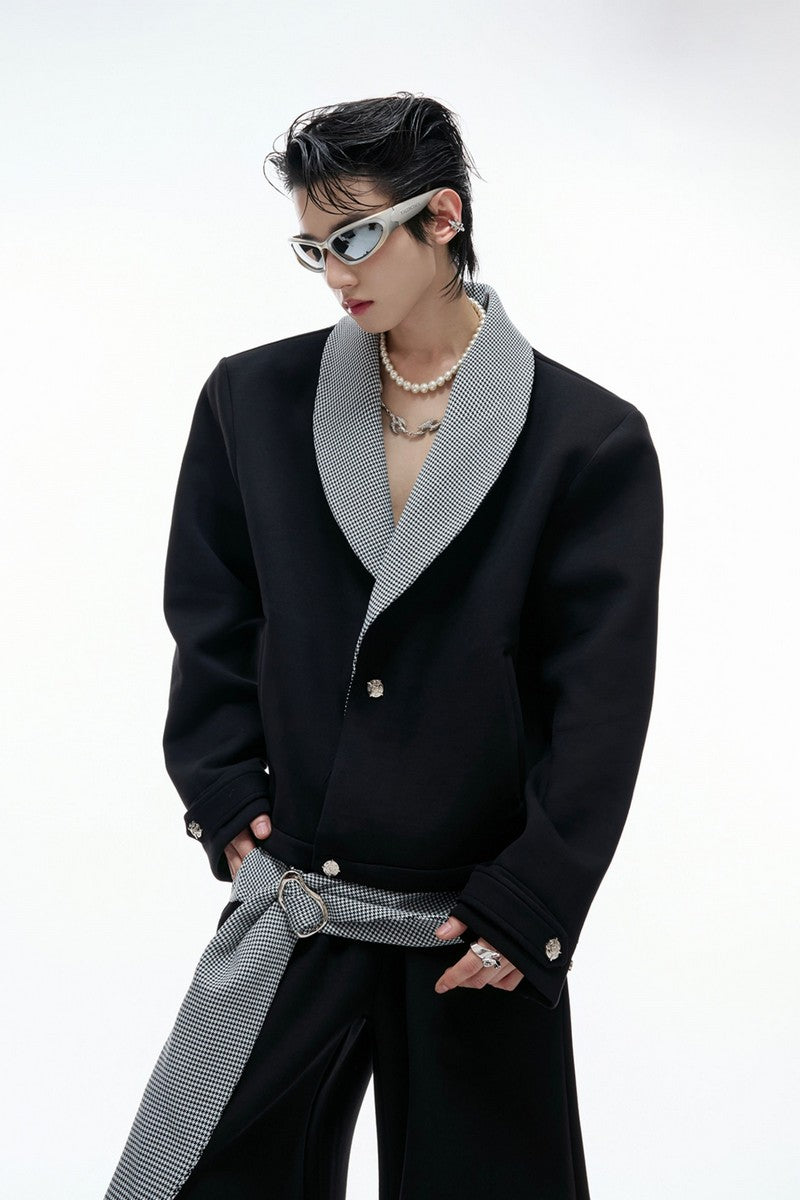 Houndstooth V-Neck Jacket