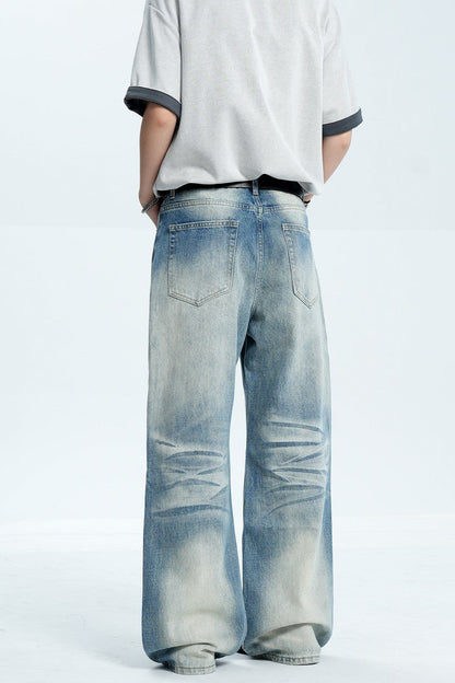 Whiskered Straight Leg Jeans