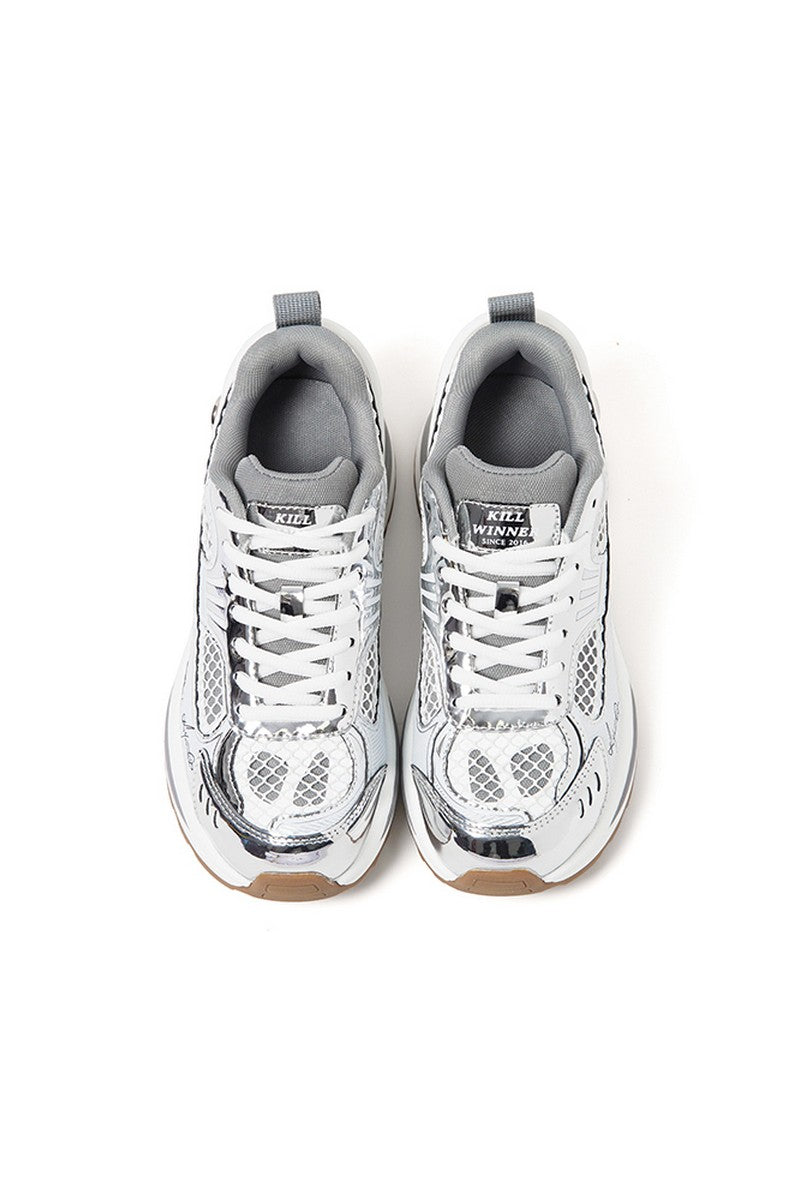 Silver Chunky Running Sneakers