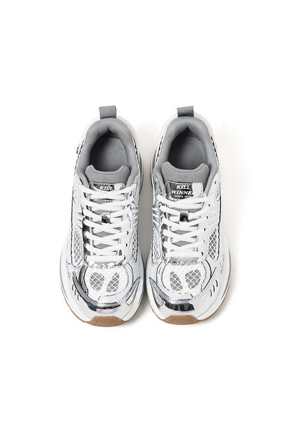 Silver Chunky Running Sneakers