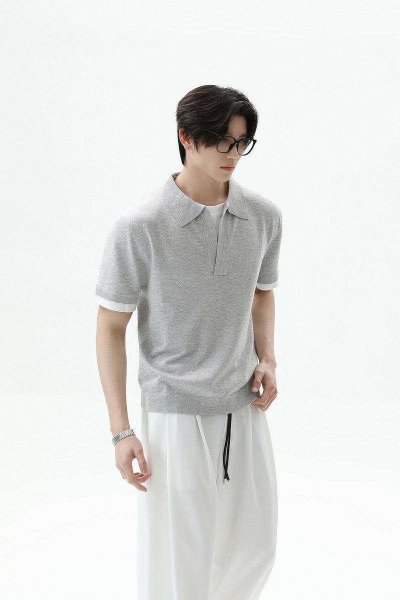 Layered Look Polo Knit Tee