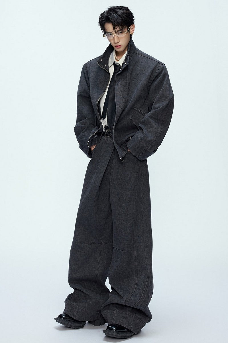 Washed Layered Loose Jeans