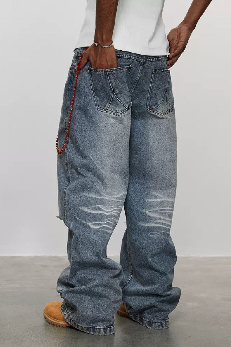 Two-Tone Distressed Denim Pants