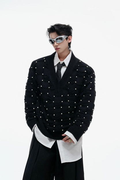 Pearl Fringe Distressed Knit Sweater