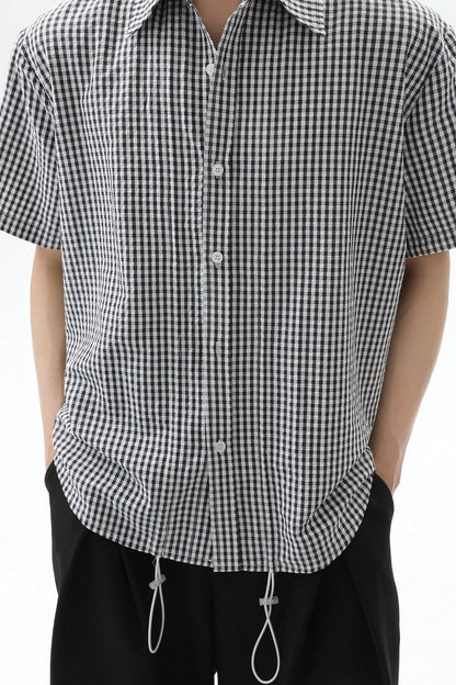 Plaid Drawstring Short Sleeve Shirt