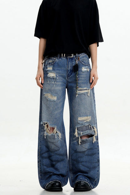 Blue Ripped Loose Jeans