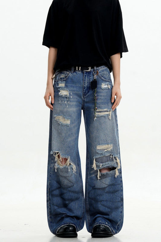 Blue Ripped Loose Jeans