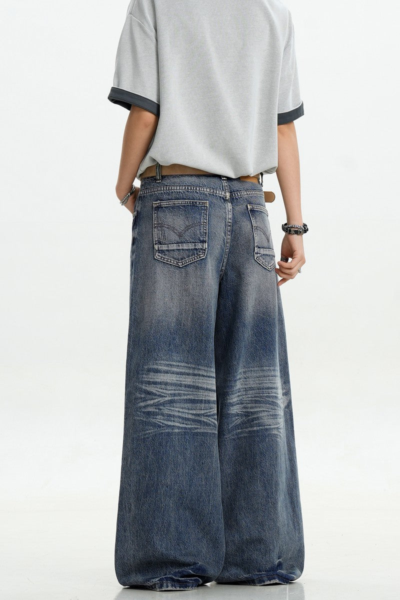 Dark Blue Whiskered Jeans