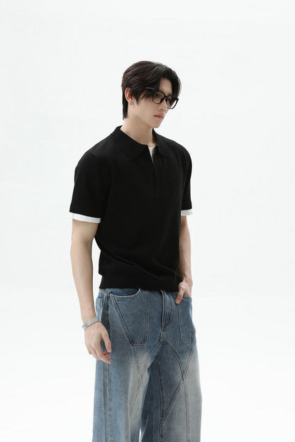 Layered Look Polo Knit Tee