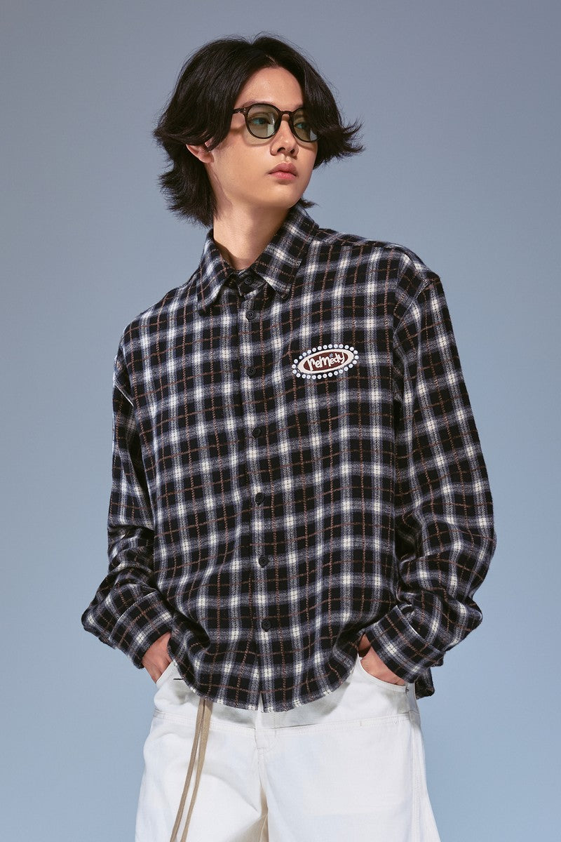 Embroidered Plaid Shirt Jacket
