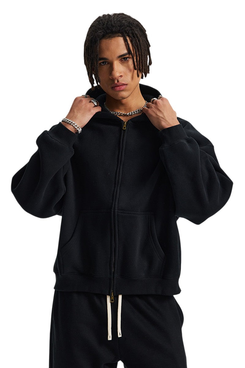 Fleece Boxy Double Zip Hoodie