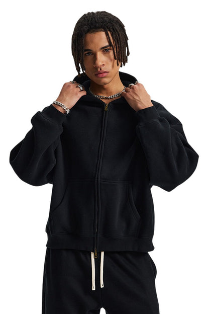 Fleece Boxy Double Zip Hoodie