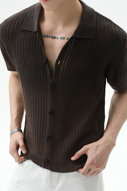 Ombre Wool Knit Polo Cardigan