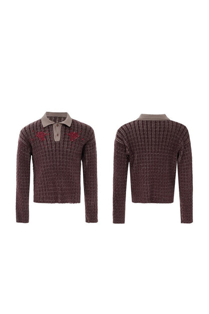 Sequin Collar Fitted Knit Sweater