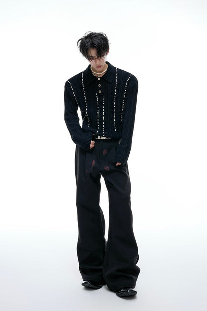 Pearl Detail Knit Polo Shirt