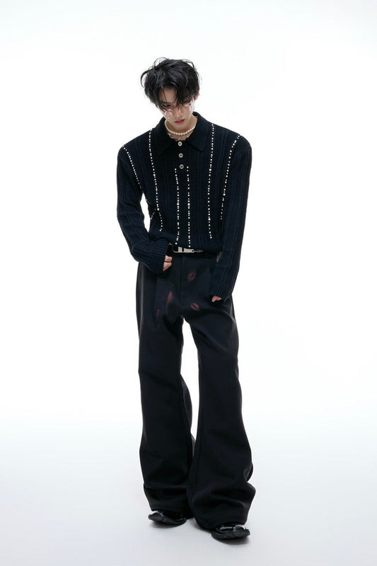 Pearl Detail Knit Polo Shirt