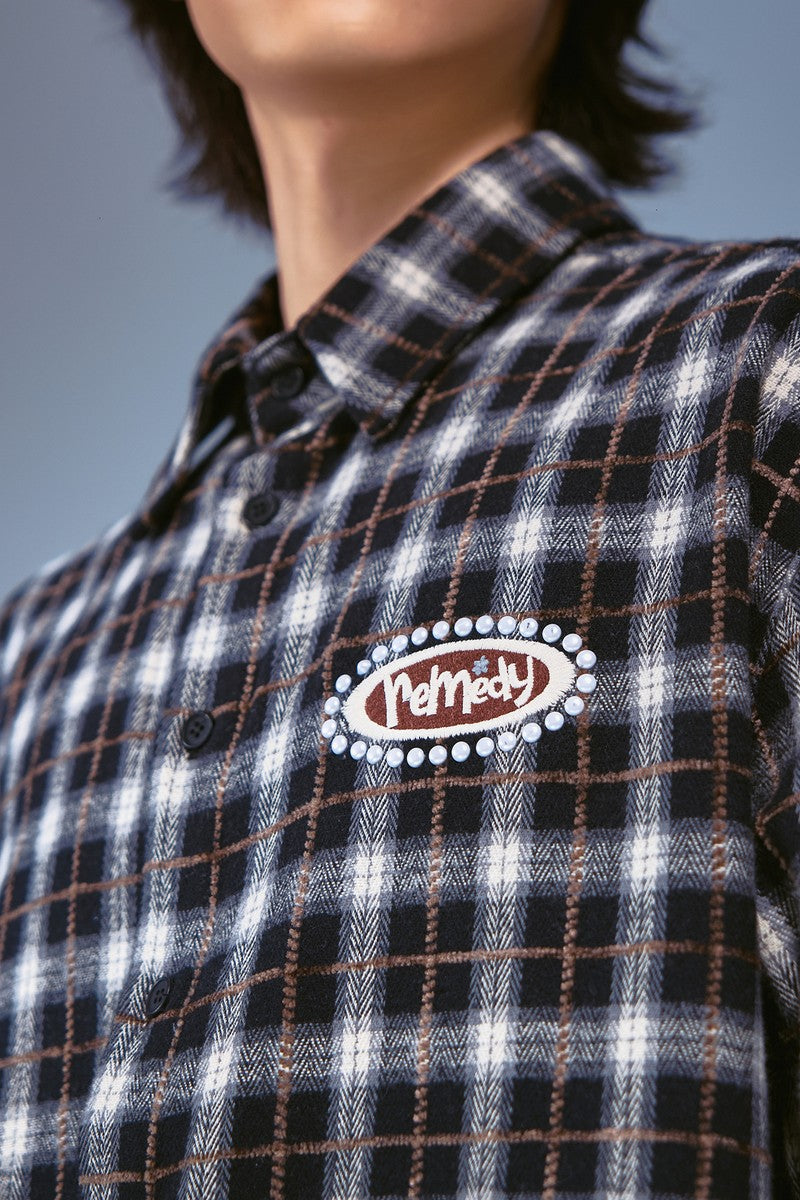 Embroidered Plaid Shirt Jacket