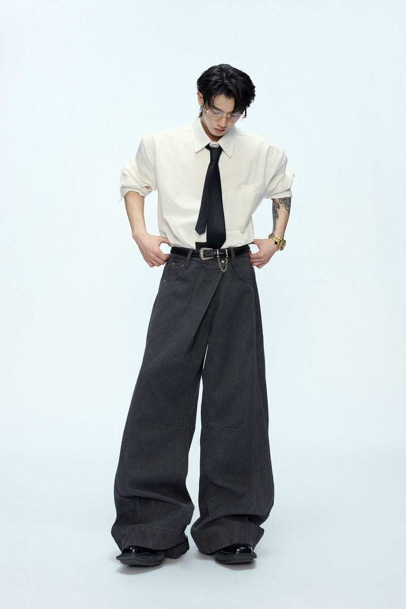 Washed Layered Loose Jeans