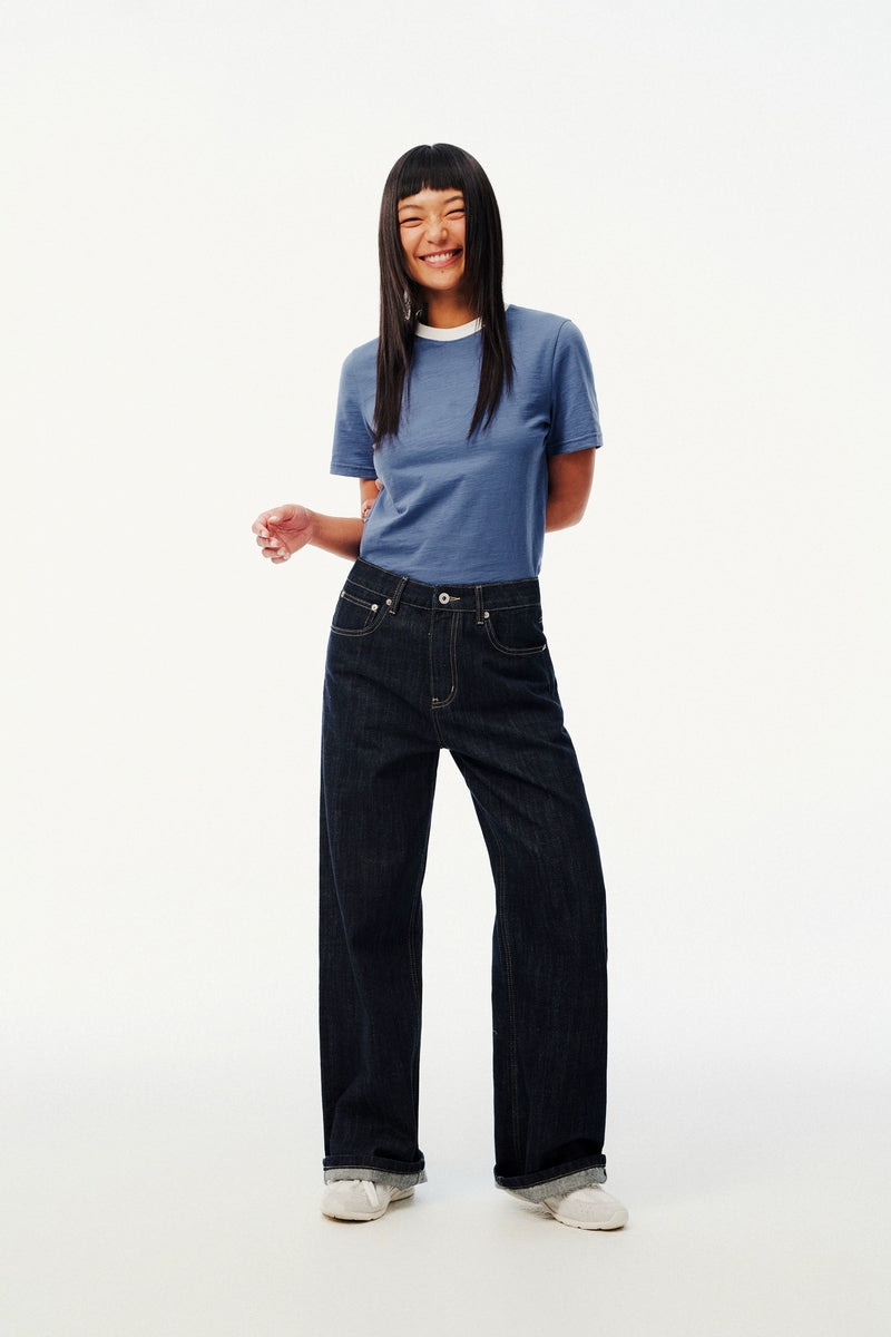 Italian Raw Denim High-Waist Wide-Leg Jeans