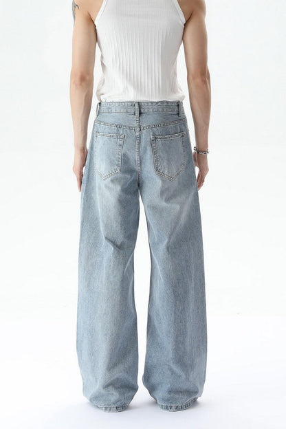 Washed Distressed Straight Leg Jeans
