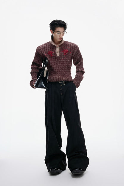 Sequin Collar Fitted Knit Sweater