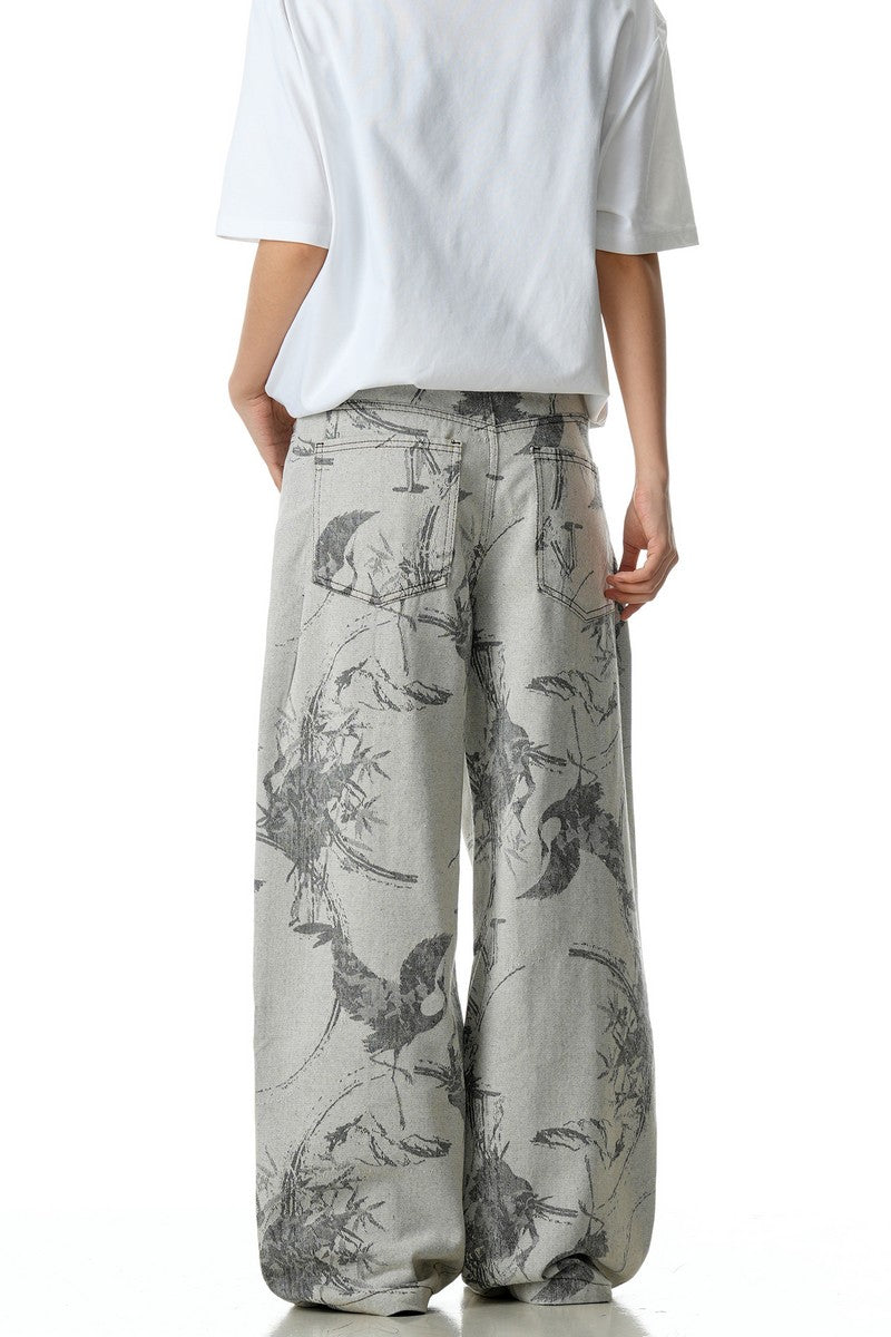 Gray White Jacquard Jeans