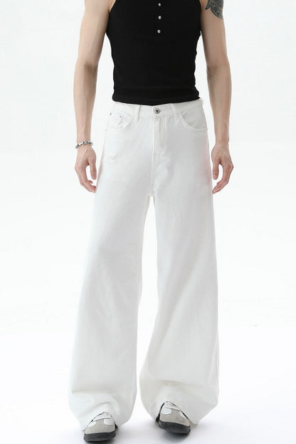 Washed Distressed Straight Leg Jeans