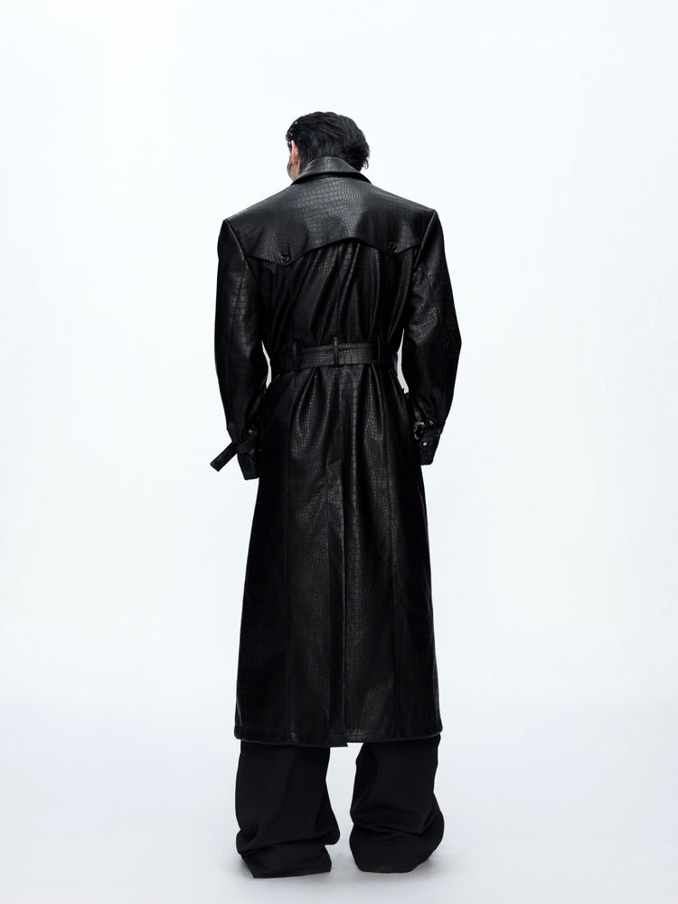 Deconstructed Croc Print Leather Trench