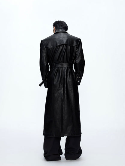 Deconstructed Croc Print Leather Trench