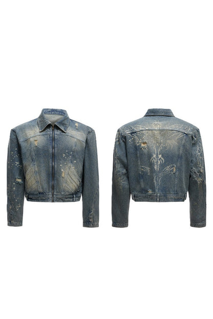 Distressed Burnout Cropped Denim Jacket