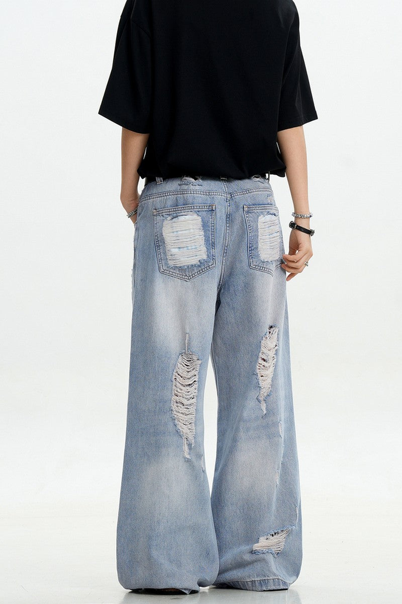 Light Blue Ripped Loose Jeans