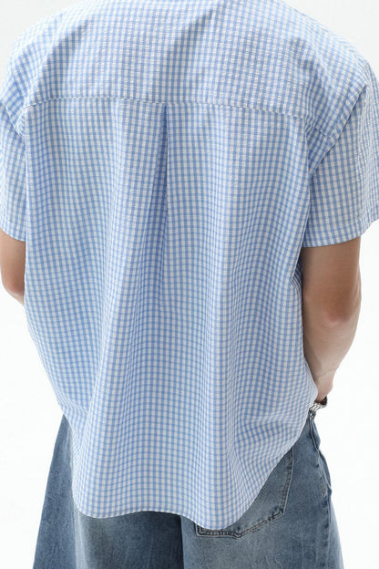Plaid Drawstring Short Sleeve Shirt