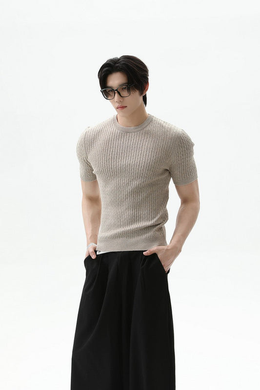 Cable Rib Knit Wool Tee