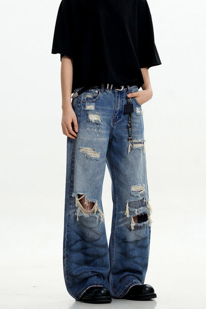 Blue Ripped Loose Jeans