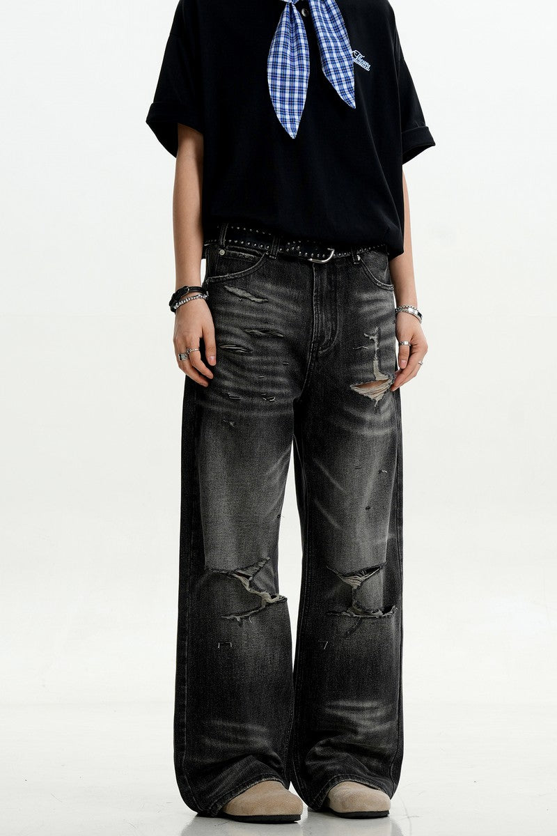 Black Gray Ripped Jeans