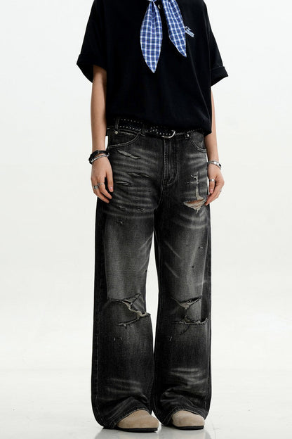 Black Gray Ripped Jeans