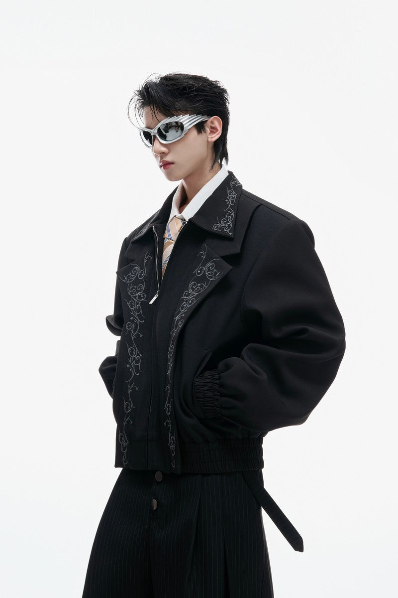 Embroidered Layered Cropped Jacket