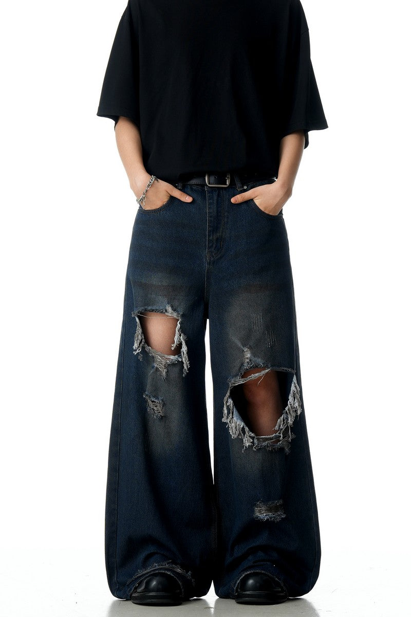 Blue Ripped Washed Jeans