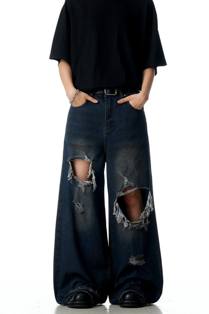 Blue Ripped Washed Jeans